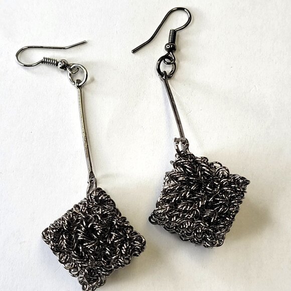 Black Cube Drop Dangle Earrings - Picture 1 of 14